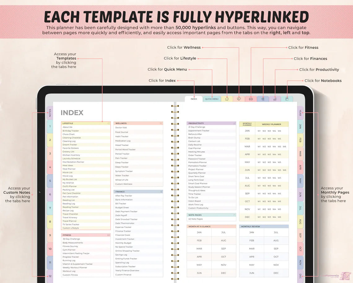 All-in-one digital planner for Goodnotes and Notability