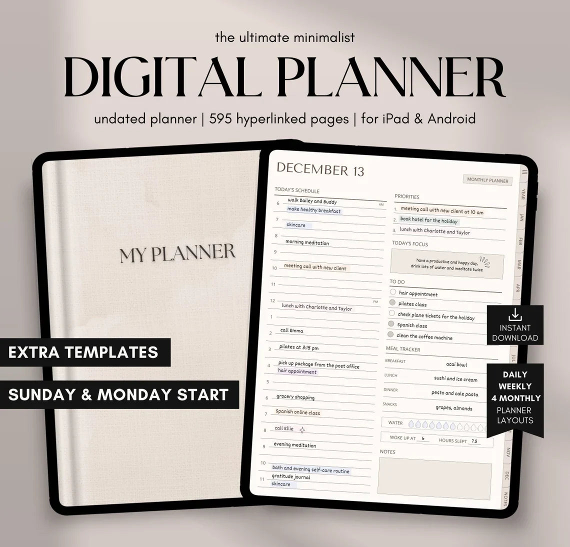 digital planner undated planner - 595 hyperlinked pages - for ipad and Android
