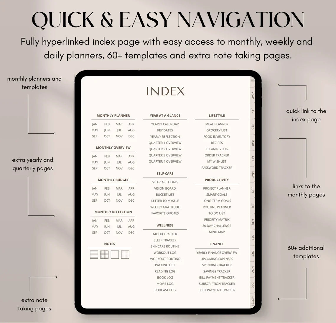 digital planner undated planner - 595 hyperlinked pages - for ipad and Android