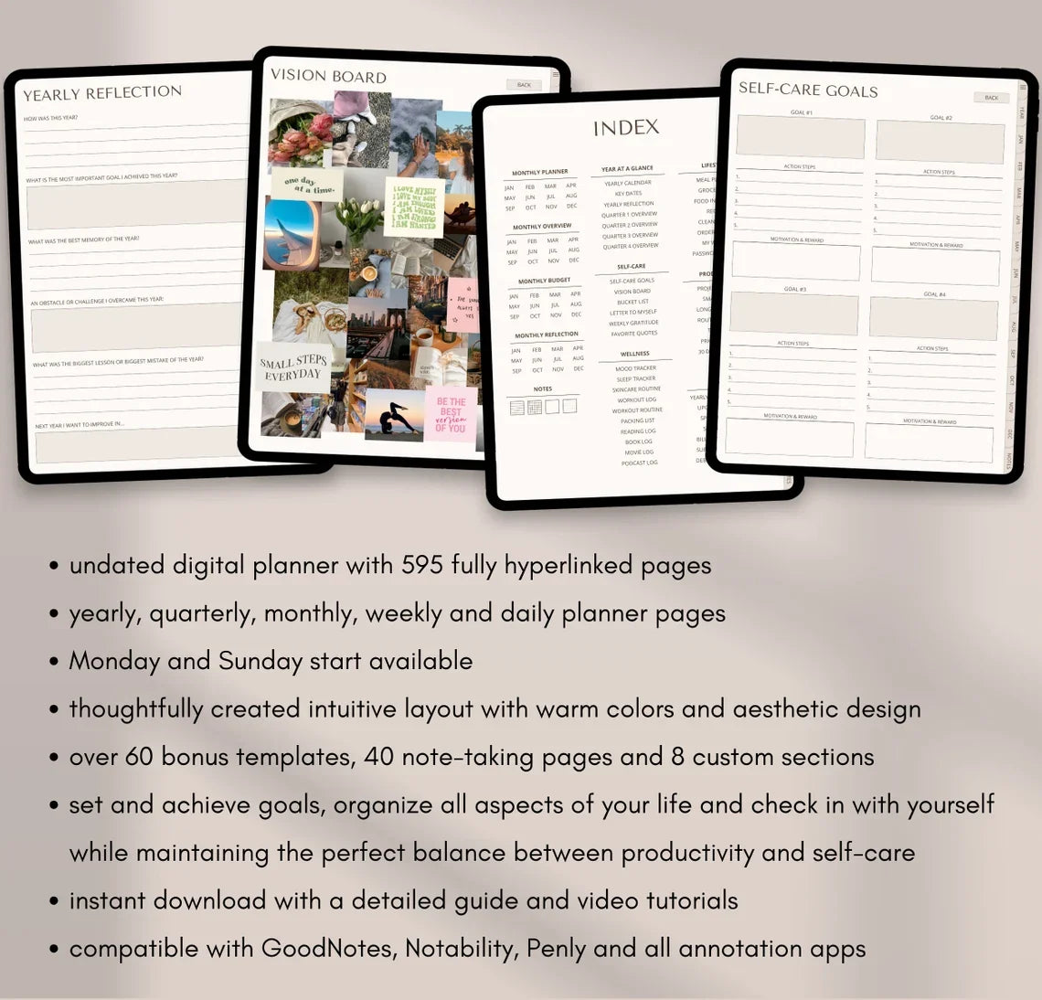 digital planner undated planner - 595 hyperlinked pages - for ipad and Android